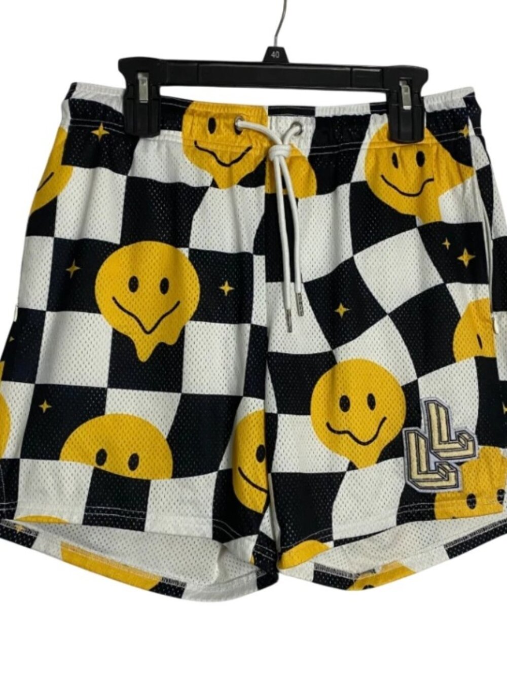 Lumber Legs Mesh Melting Smiley Face Checkerboard Board Shorts Mens Size Large